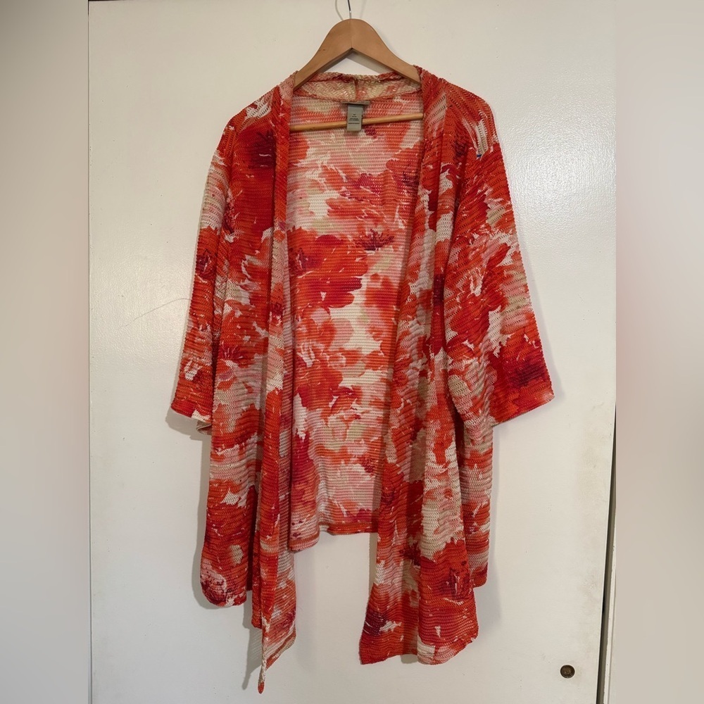 Maggie Barnes for Catherines Coral and Cream floral Knit open cardigan 1X 18-20